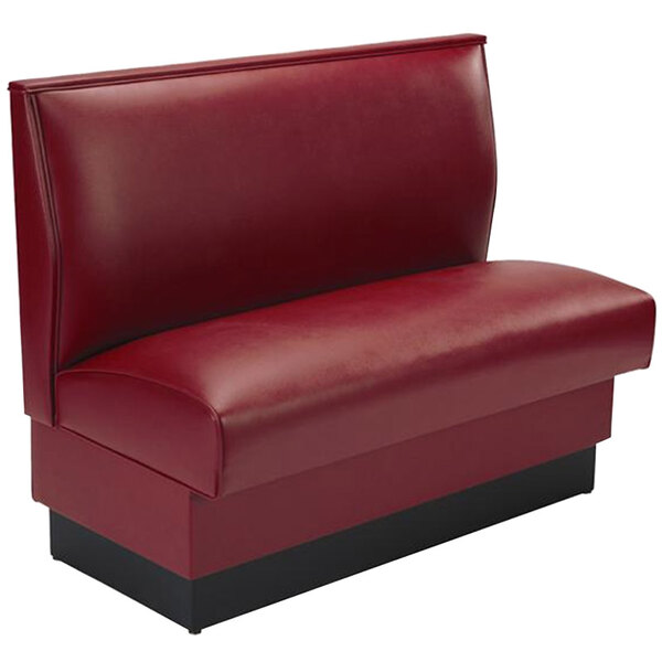 An American Tables & Seating red leather booth with a black base.