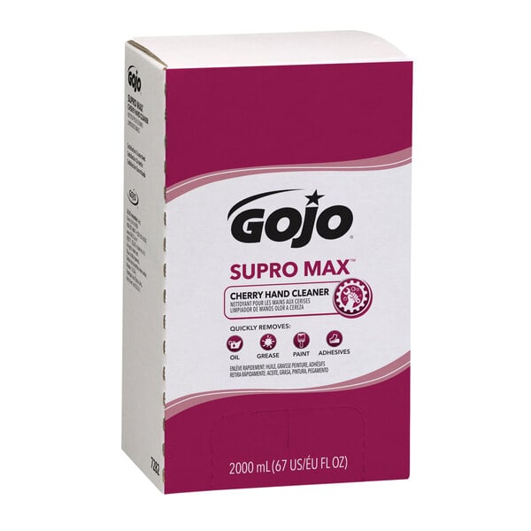 A white box of GOJO Supro Max Cherry liquid hand cleaner.