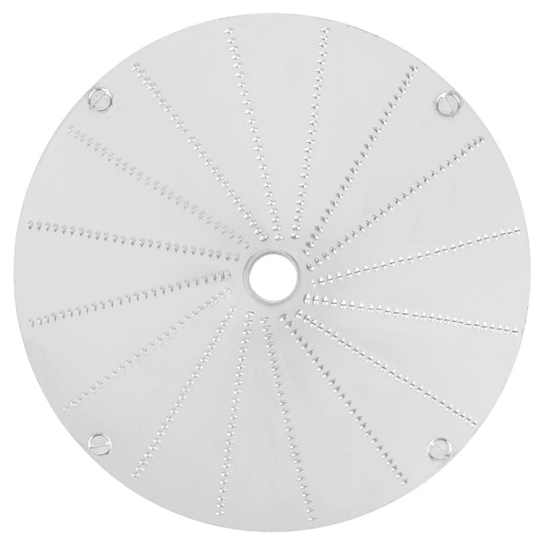A white circular disc with holes in it.