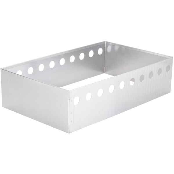 A white rectangular metal steamer box with holes.