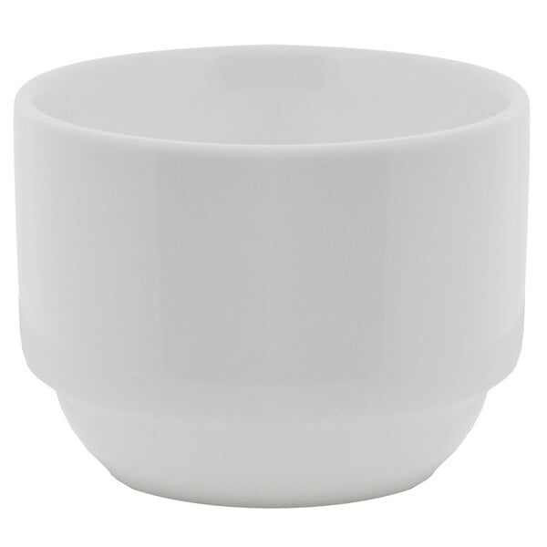 A 10 Strawberry Street Bistro bright white porcelain bouillon bowl with a white background.