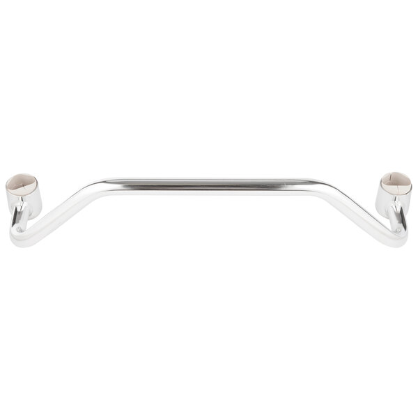 A silver metal long bar with ergonomic handles.