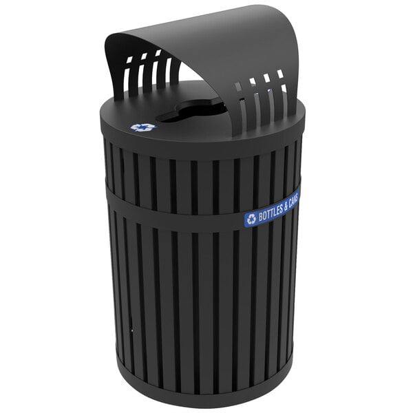 A black Commercial Zone ArchTec Parkview recycling bin with a black lid.