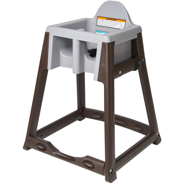 A brown Koala Kare KidSitter high chair with a grey seat and tray.