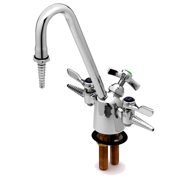 A silver T&S combination gas and water lab faucet with a lever.