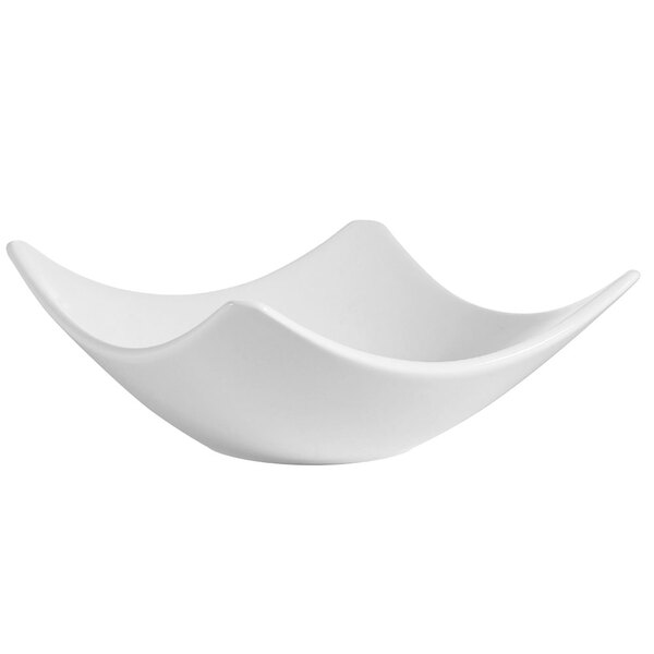 A CAC bone white porcelain square bowl with a curved edge.