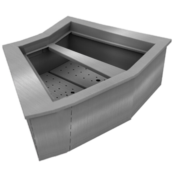 A stainless steel rectangular metal box with two holes in the top.