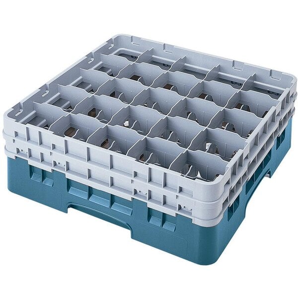 A teal plastic container with 25 compartments.