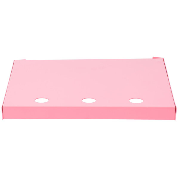 A pink rectangular Carnival King shelf with a hole in the left side.