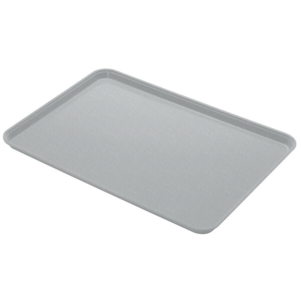 A Steel Blue Camlite tray on a counter in a school kitchen.