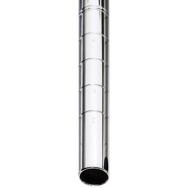 A close up of a silver Metro Super Erecta stainless steel post tube.