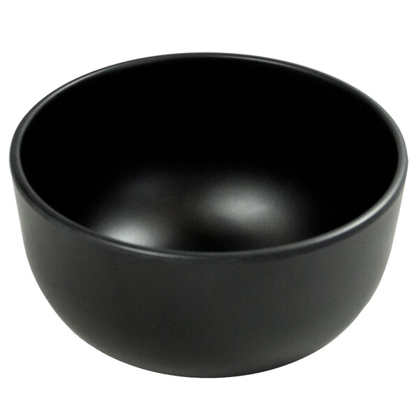 A matte black Elite Global Solutions melamine bowl.