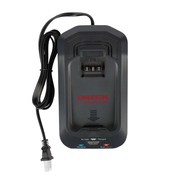 An Oreck 20V battery charger with a cord attached.