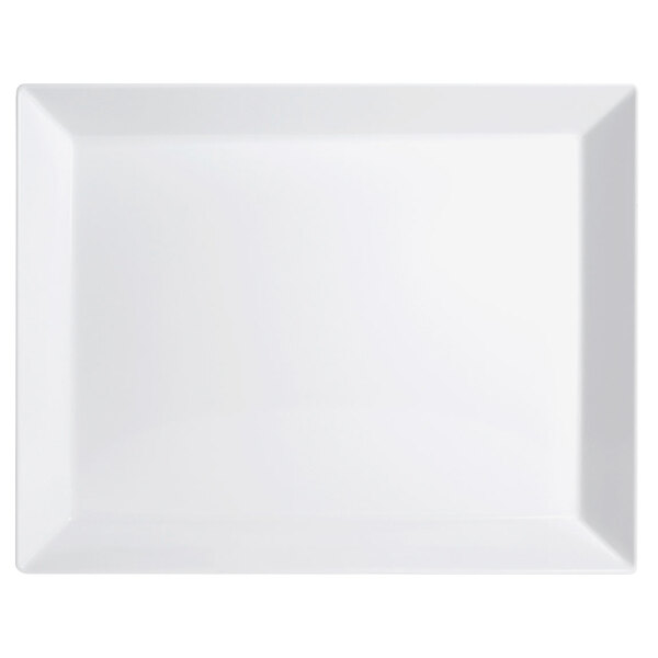 A white rectangular melamine serving platter.