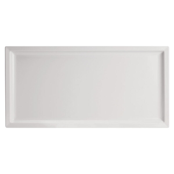 A white rectangular melamine platter.