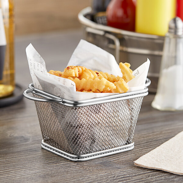 Clipper Mill by GET 4-81865 4" x 3 1/4" x 2 1/4" Stainless Steel Single Serving Fry Basket with Round Handles