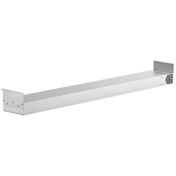 A white rectangular stainless steel Nemco infrared strip warmer with a red on/off toggle button.