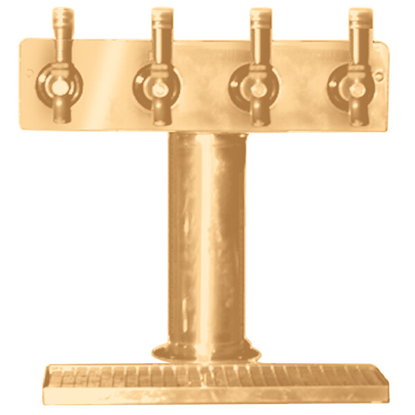 A gold Eagle Group beer tap tower with four taps.