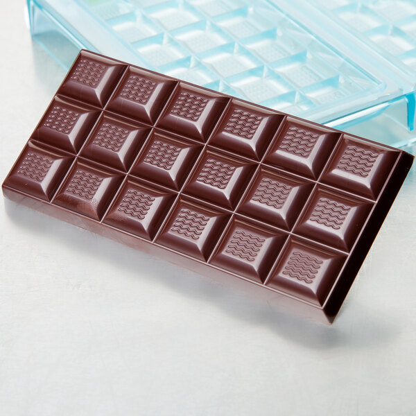 A Matfer Bourgeat polycarbonate chocolate tablet mold with 3 compartments.