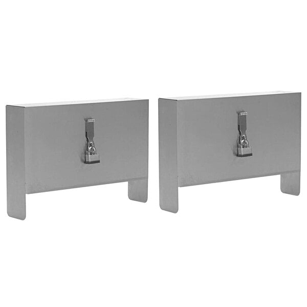A pair of metal boxes with locks.