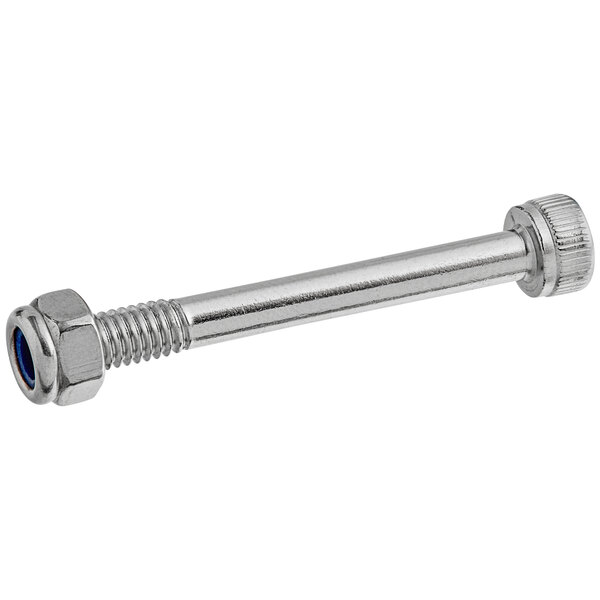 A stainless steel gear pin with a blue nut on the end.