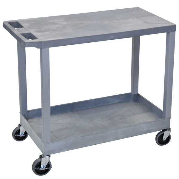 A Luxor grey plastic utility cart with wheels.