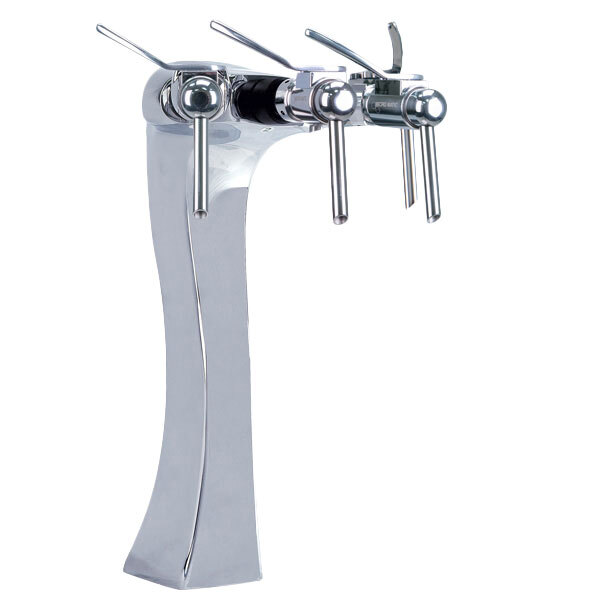 A Micro Matic chrome glycol cooled wine tower with 4 taps and three levers.