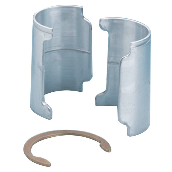 A pair of Metro HD aluminum split post sleeves with zinc rings, each with a metal cylinder and round metal ring.