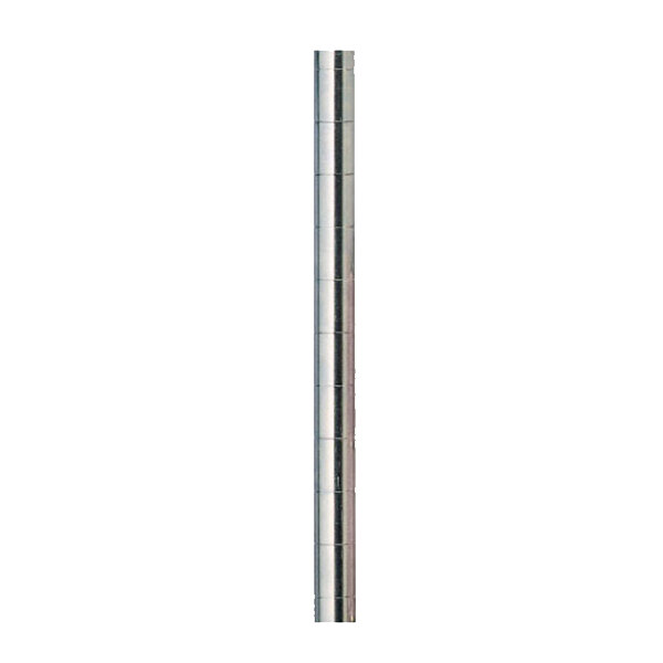 A long cylindrical silver metal Metro shelving post.