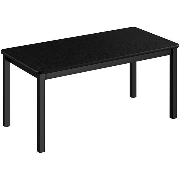 A black rectangular Correll library table with black legs and top.