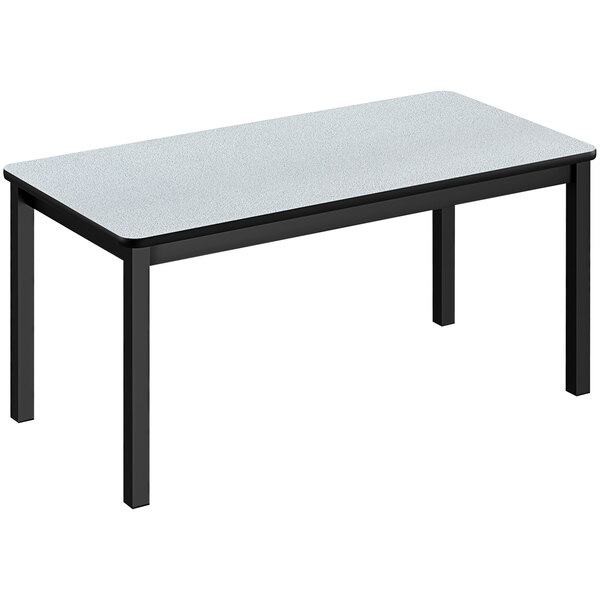 A white rectangular Correll library table with a gray granite top and black legs.