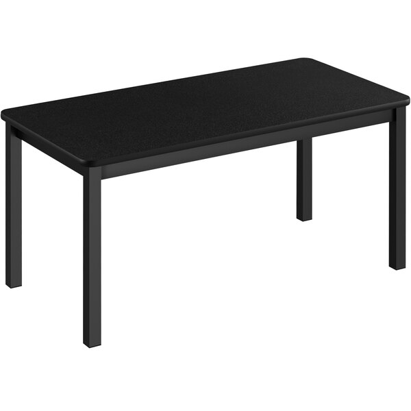 A black rectangular Correll library table with black legs and a black granite top.