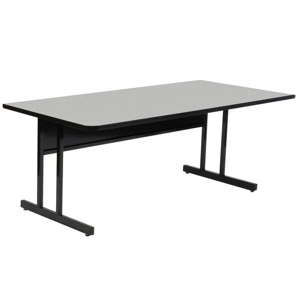 A Correll rectangular table with a gray granite top and black base.
