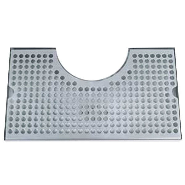 A stainless steel Micro Matic surface mount drip tray with a drain.