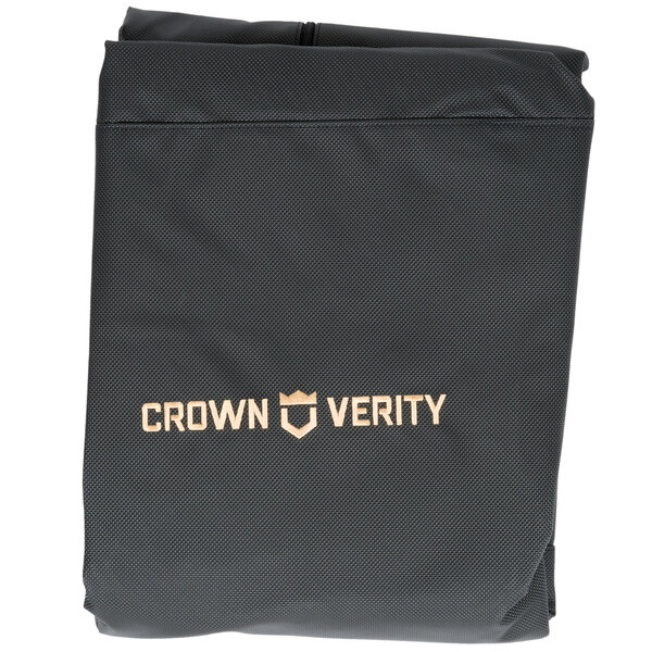 A black Crown Verity BBQ cover with gold text on a white background.