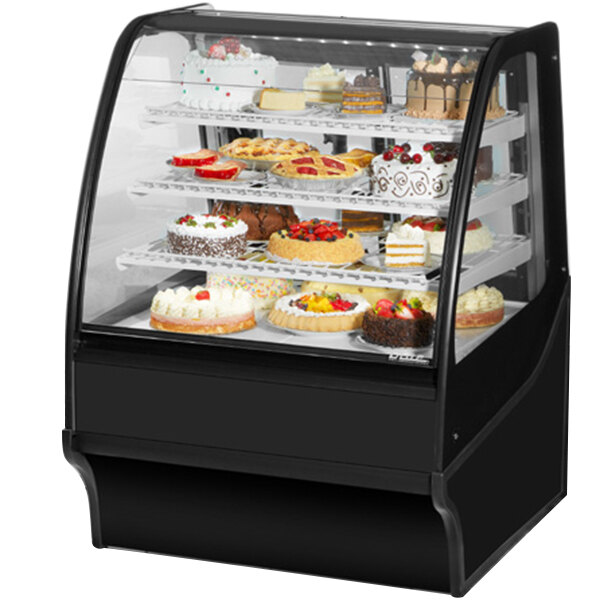 True TDMR36GE/GE 36" Black Curved Glass Refrigerated Bakery Display Case