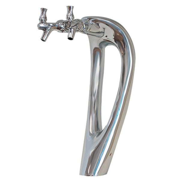 A silver Micro Matic Mystique chrome faucet with two handles.