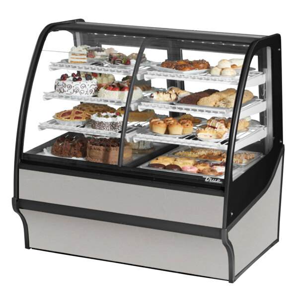 True TDM-DZ-48-GE/GE-S-S 48 1/4" Stainless Steel Curved Glass Dual Zone Refrigerated Bakery Display Case