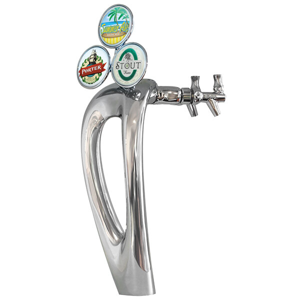 A Micro Matic chrome beer tap tower with four medallions.