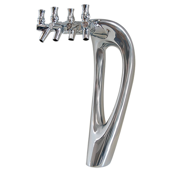 A close-up of a Micro Matic chrome faucet with four nozzles.