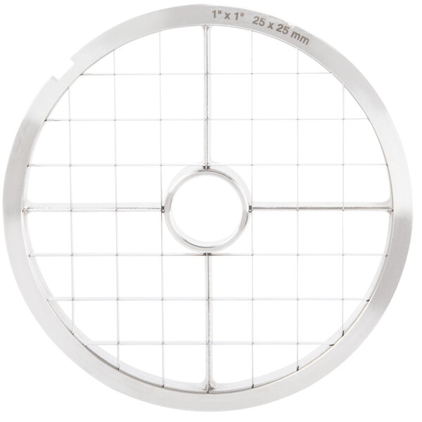 A stainless steel Hobart dicing grid with holes.