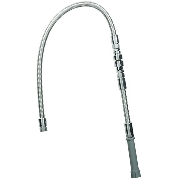 A T&S stainless steel flexible hose assembly with a long tube.