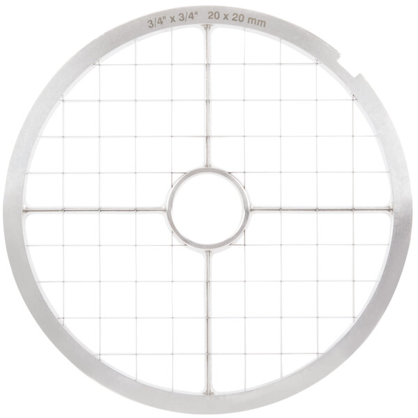 A circular metal grid with a white background.
