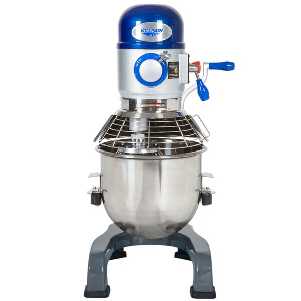A blue and silver Vollrath Planetary Stand Mixer.