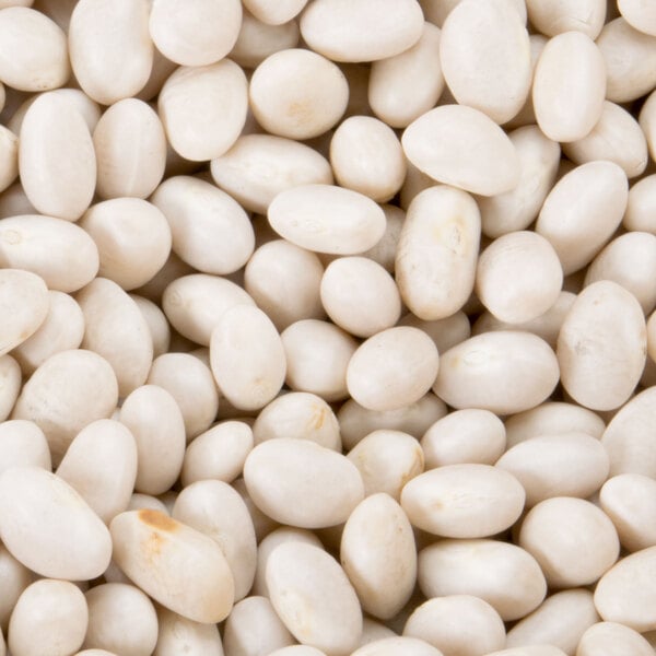 A pile of dried small white beans.