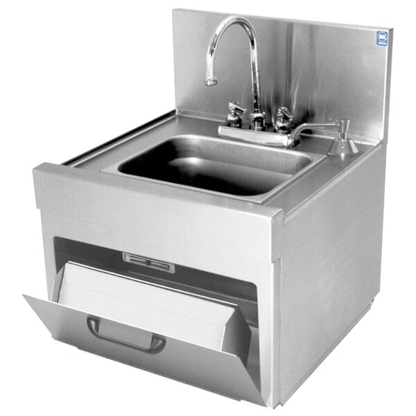 A stainless steel Eagle Group underbar hand sink with a paper towel dispenser.