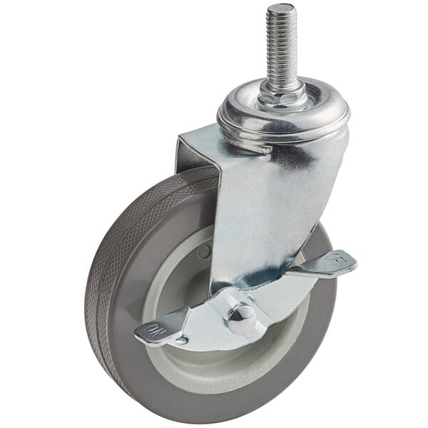 A Choice stainless steel swivel caster with a metal wheel and a brake.