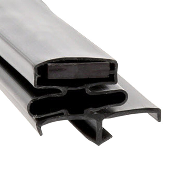 A close-up of a black Beverage-Air magnetic door gasket strip with two holes.