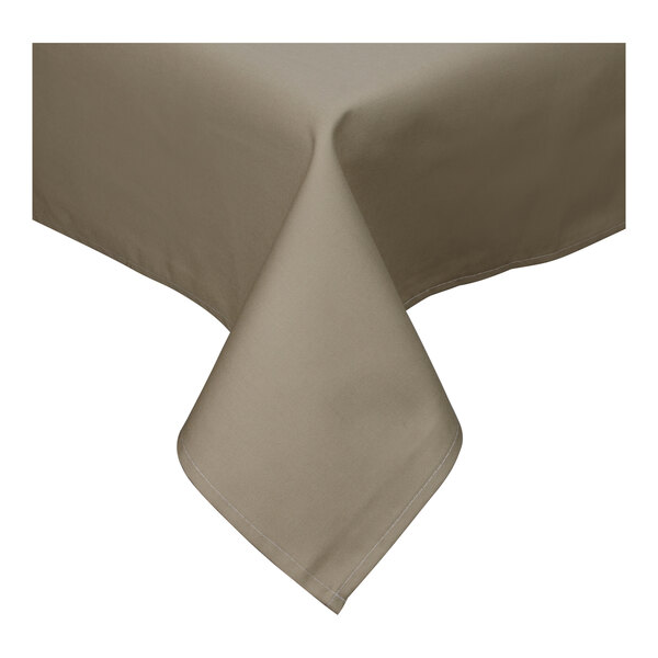 A close-up of a beige Intedge square tablecloth with a folded edge.
