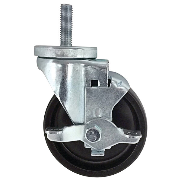 A Continental Refrigerator swivel plate caster with a black metal wheel and bolt.